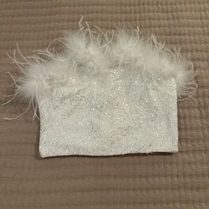White Feathered sequined tube top